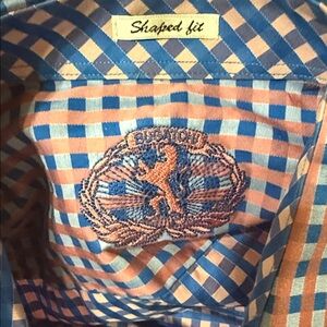 Bugatchi Blue and Orange Checkered Dress Shirt